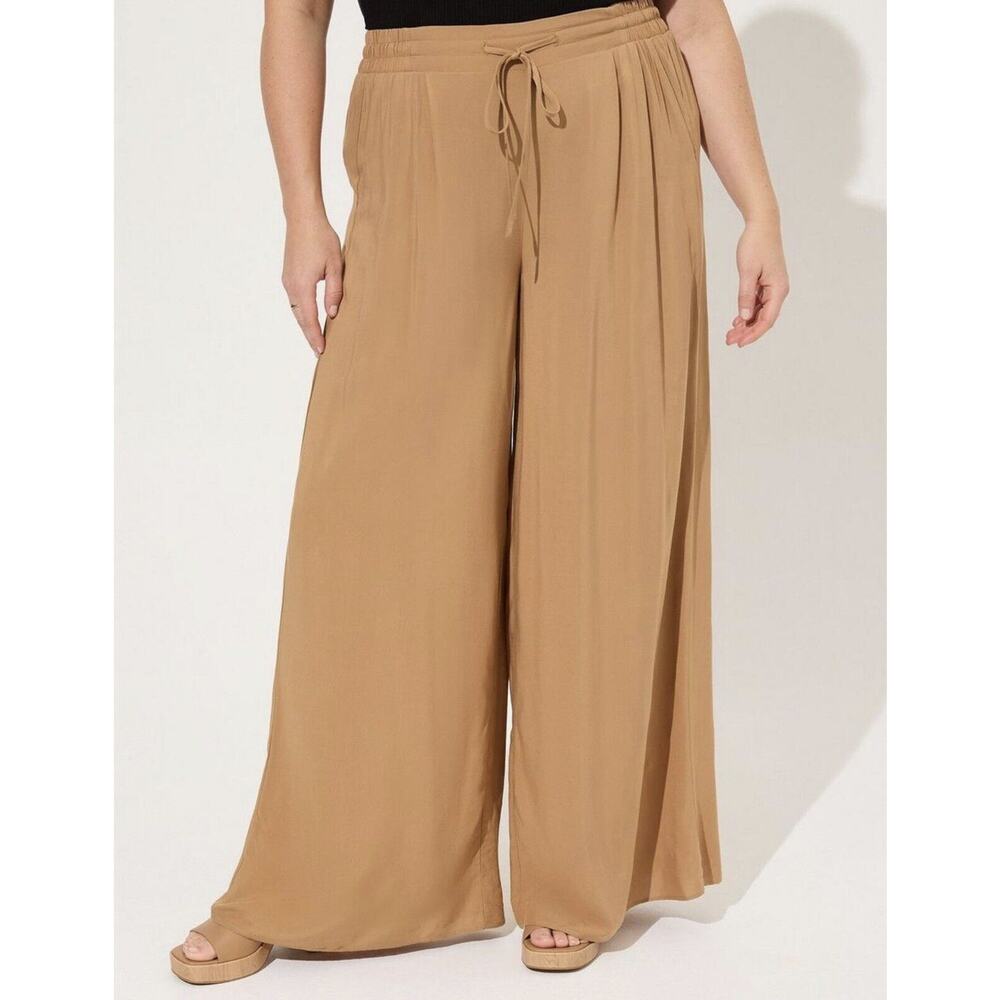 Wide Leg Drawstring Palazzo Pants - Tan